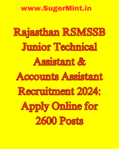 Rajasthan RSMSSB Junior Technical Assistant & Accounts Assistant Recruitment 2024 Apply Online for 2600 Posts